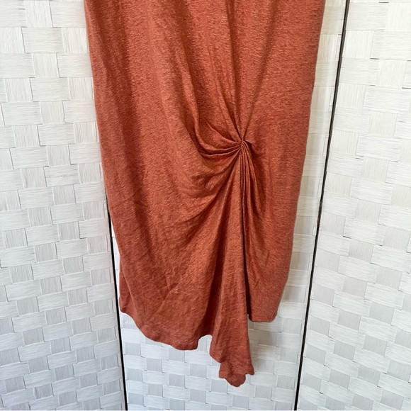 MOD REF 100% Linen Gathered Ruched Asymmetrical Dress Women’s Size Small Salmon - Picture 4 of 9